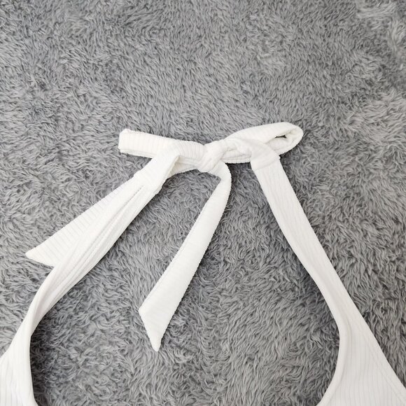 Xhilaration Halter Bikini Top Juniors XL 12-14 White Ribbed Adjustable Back - Picture 6 of 10